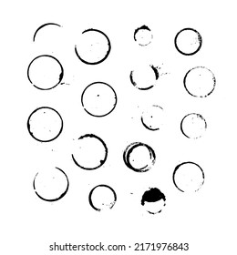 Set of vector wine or coffee stains. White background with blots. Ink stains and splashes. Vector black silhouettes.