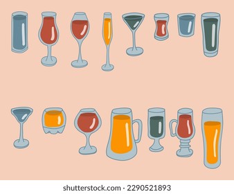 Conjunto de siluetas de vidrio vectorial