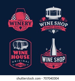 Set of vector wine logo, icons and design elements for wine shop, restaurant menu, labels, winery branding and identity