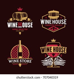 Set of vector wine logo, icons and design elements for wine shop, restaurant menu, labels, winery branding and identity