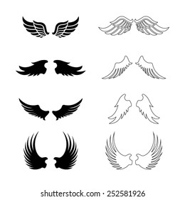 Set of vector wings - decorative design elements - black silhouettes