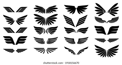 Set of vector wings. Wings icons. Isolated over white background.