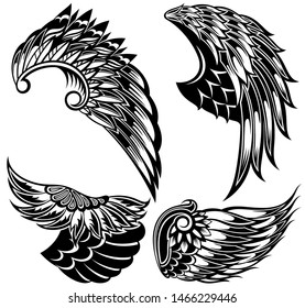 Set of vector wings. Vector wing shapes. Wing icons.