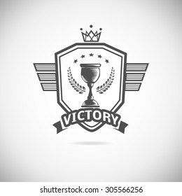 Set of vector winner logos, badges, emblems and design elements. Black icons Victory trophies and awards