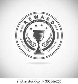 Set of vector winner logos, badges, emblems and design elements. Black icons Victory trophies and awards