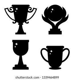 Set of Vector Winner Trophy Cup Icons. Black Trophy Silhouette Symbol isolated on white background. Vector illustration for Your Design.