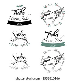 Set of vector winter Christmas and new year greetings on German language for Austria, Switzerland and Germany with calligraphy  for card 