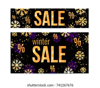 Set of vector winter sale banners design. 