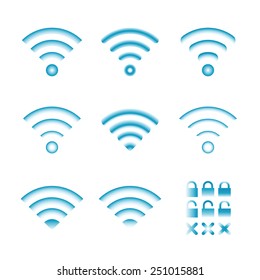 Set of vector wireless icons for wifi remote control access and radio communication