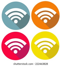 set vector wireless network icon blue in flat style  with long shadow