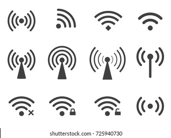 Set of vector wireless wifi icons isolated on white background