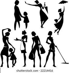set of vector woman silhouettes