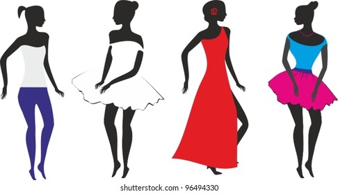 Set of vector  woman silhouettes on white background