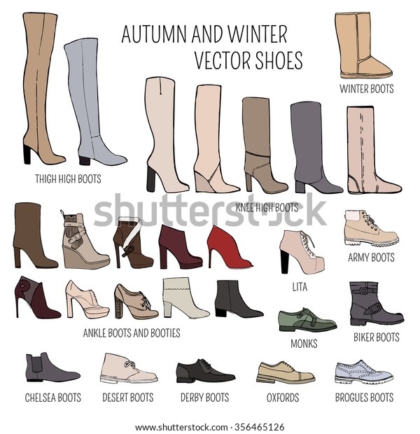 Set Vector Women Autumn Winter Shoes 