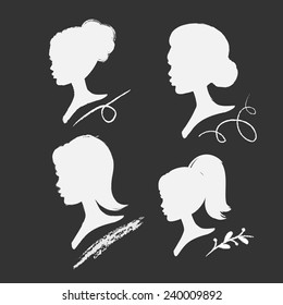 set of vector women silhouettes with different hairstyle