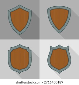 Conjunto de escudos de madera de Vector con marcos azules y sombras