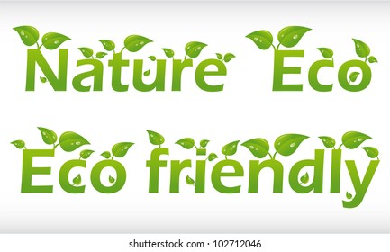 Set of vector words with leafs - nature, eco, eco friendly