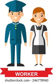Set of vector  worker man and  worker woman. Vector illustration of a vector worker man and  worker woman.