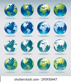 Set of vector world globe icons and symbols