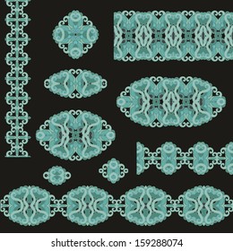 Set of vector wovenpale turquoise  decorative elements, pale turquoise border ornaments 