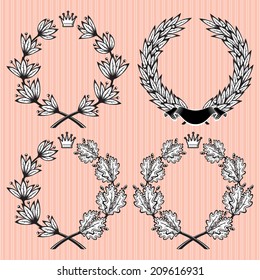 set of vector wreath of laurel and oak leaves