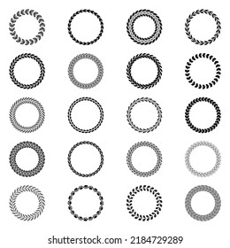 Conjunto de coronas vectoriales con hojas, colección de coronas y ramas de laurel dibujadas a mano, coronas de laurel, remolinos, ramas y adornos florales.