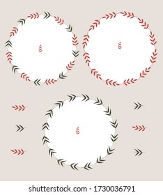 Set of vector wreaths of red and green leaves in retro style.