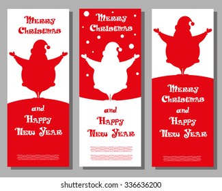 Set vector Xmas banner Santa Claus silhouettes and hand drawn text Merry Christmas and Happy new Year  for design tickets or invitations on party