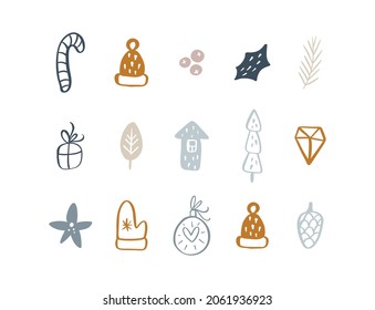 Set Vector xmas doodle scandinavian elements. Christmas and New year decoration. Winter background for fabric, textile, wrapping paper and other decoration illustration.