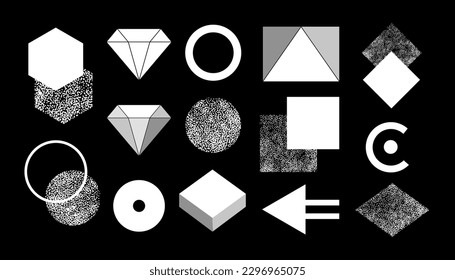 Conjunto de formas vectoriales y geométricas de color blanco y formas de grano, elementos decorativos de diseño retro.