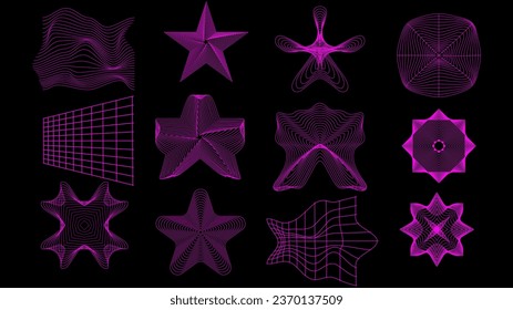 set of Vector Y2K Wireframe elements, grid lines in pink. retro 00s, 80s or 90s style wireframes. Vector illustration