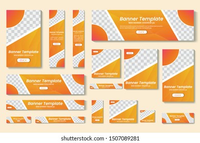Set Of Vector Yellow & Orange Web Banners Of Standard Sizes For Sale With A Place For Photos. Vertical And Horizontal Templates 