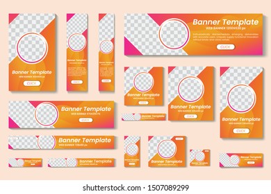 set of vector yellow & orange web banners of standard sizes for sale with a place for photos. Vertical and horizontal templates 