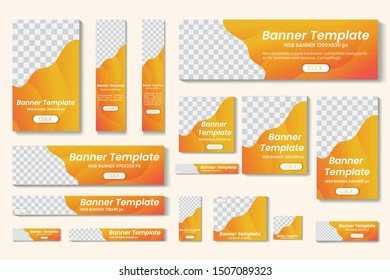 set of vector yellow & orange web banners of standard sizes for sale with a place for photos. Vertical and horizontal templates 