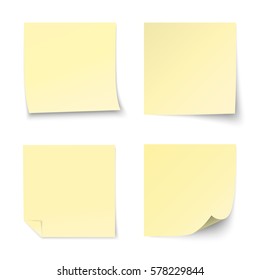 Set of vector yellow paper sticker on white background.