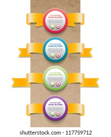 A set of vector yellow ribbon tags with round plastic sealing badges with "Ok / Cancel" dialogs