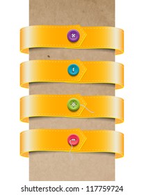 A set of vector yellow ribbon tags / bands with colorful buttons