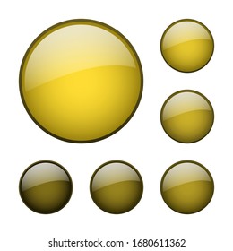 set of vector yellow rounded glass buttons