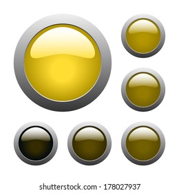 set of vector yellow rounded glass buttons