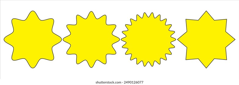 Set of Vector yellow Starburst Badges. Simple Flat Style Vintage Labels, Stickers.