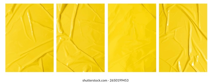 Set of vector yellow sticky note papers A4 size and wrinkles,