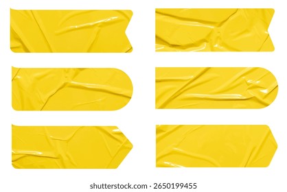 Set of vector yellow sticky note papers wrinkles, Copy space stickers or patches for preview tags labels design