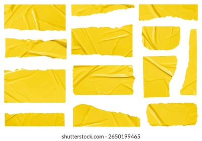 Set of vector yellow sticky note papers wrinkles, Copy space stickers or patches for preview tags labels design