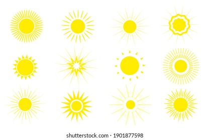 
Set of vector yellow sun icons. Simple flat illustration. Sunlight, rays. A collection of round elements of different shapes.
Summer orange signs template with glitter.