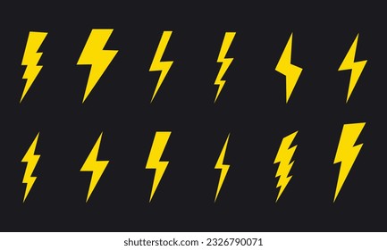 Establecer el vector de los iconos de truenos amarillos.EPS 10.Ilustración vectorial Lightning