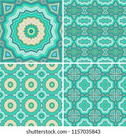Set of vector yellow - turquoise green 
 geometric ornaments, oriental vintage mosaic style