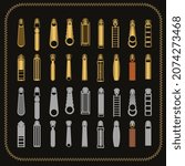 set of vector zipper head for design using gold and silver