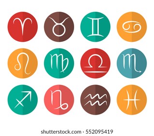 Set of vector Zodiac signs flat icons white background. Symbol of zodiac illustration.