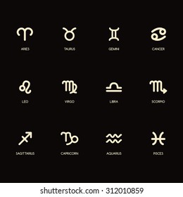Set of vector zodiac signs, icons with captions