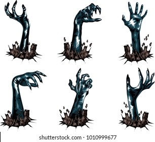  Set of vector zombie hands.